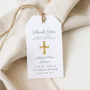 Grüner religiöser Kreuz-Erstkommunion-Dankeschön Geschenkanhänger