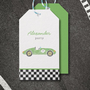Grüner Rennwagen im Vintage-Stil Geschenkanhänger