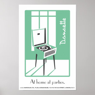 Grüner Retro-Dansette-Plattenspieler Pop-Art-Plaka Poster