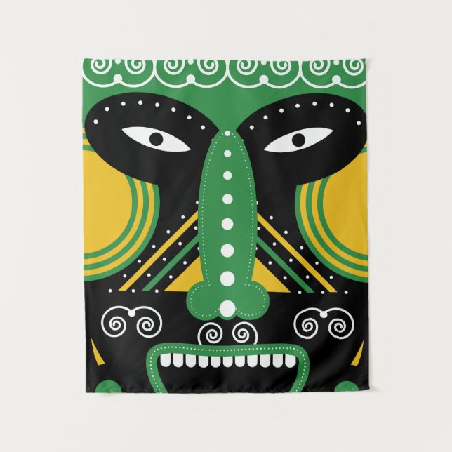 Grüner ritueller Stamm Wandteppich (Vorderseite)