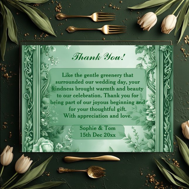 Grüner Rokoko-Garten Große Barocke Opulente Hochze Dankeskarte (Green Rococo Garden Grand Baroque Opulence Wedding Thank You Card)