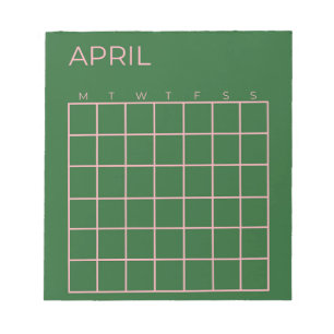 Grüner Rosa April undatierter Kalender für Organis Notizblock