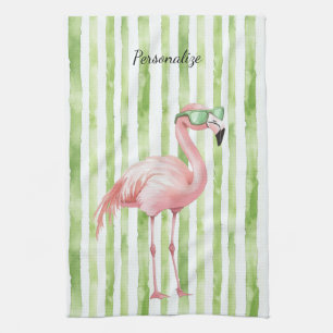 Grüner Rosa Flamingo   Geschirrtuch