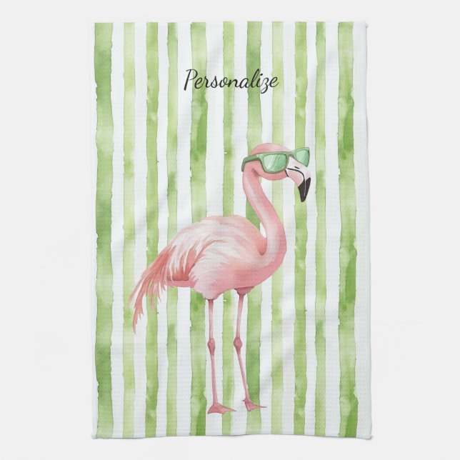 Grüner Rosa Flamingo   Geschirrtuch (Vertikal)