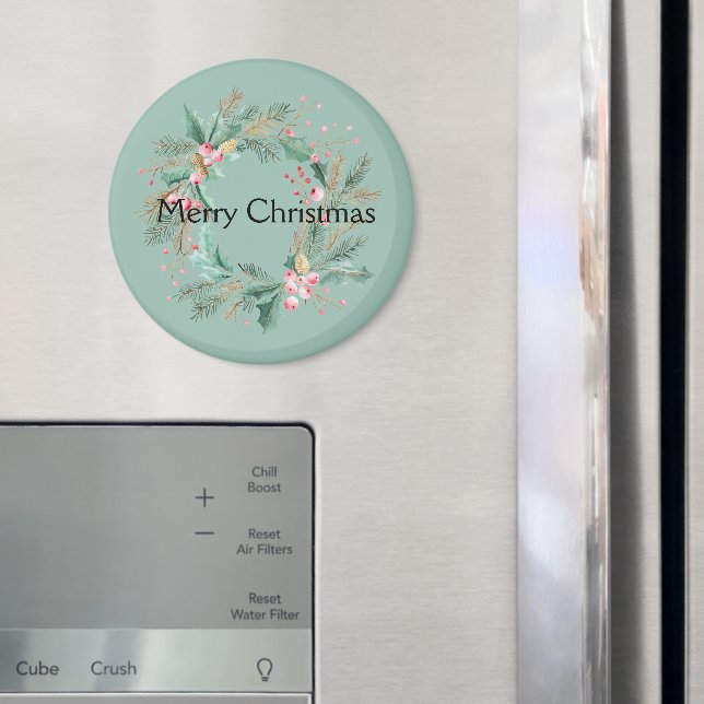 Grüner rosa Weihnachtskranz Magnet (In Situ (Kühlschrank))