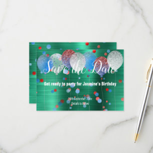GRÜNER ROTER PUNKT LUFTBALLON ROT SAVE THE DATE RS RSVP KARTE