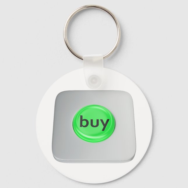 Grüner runder Kaufen-Button Schlüsselanhänger (Vorderseite)