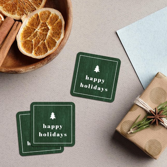 Grüner rustikaler Baum Holzoptik Weihnachtssticker Quadratischer Aufkleber (Von Creator hochgeladen)