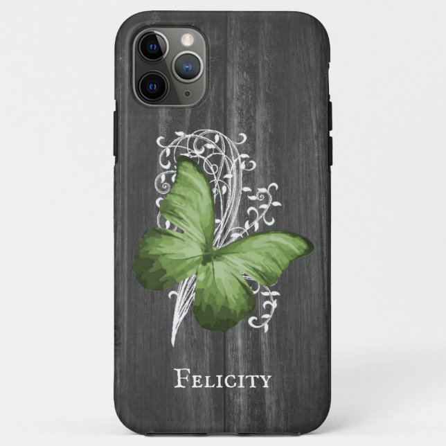 Grüner Rustikaler Schmetterling Personalisiert Case-Mate iPhone Hülle (Rückseite)