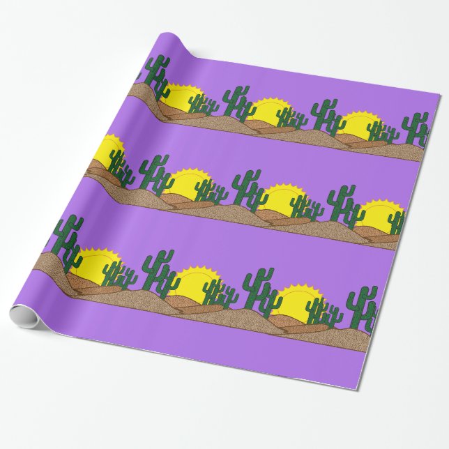 Grüner Saguaro-Kaktus-Wüsten-Sonnenuntergang Geschenkpapier (Ungerollt)