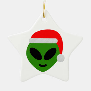 grüner Santa-Alien-Emoji Keramik Ornament
