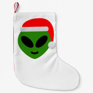 grüner Santa-Alien-Emoji Kleiner Weihnachtsstrumpf