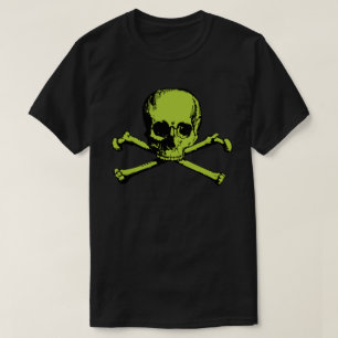 Grüner Schädel und Kreuzknochen T-Shirt