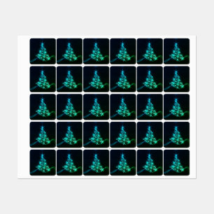 Grüner Schimmer der Sterne auf dunklem Weihnachtsb Etiketten