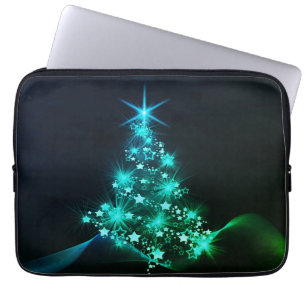 Grüner Schimmer der Sterne auf dunklem Weihnachtsb Laptopschutzhülle