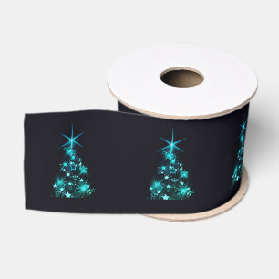 Grüner Schimmer der Sterne auf dunklem Weihnachtsb Ripsband