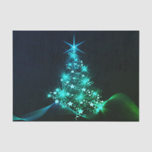 Grüner Schimmer der Sterne auf dunklem Weihnachtsb Seidenpapier