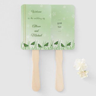 Grüner Schmetterling auf hellgrün - Hochzeit Fächer