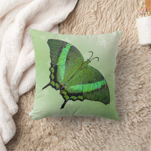 Grüner Schmetterling auf hellgrün - romantisch Kissen