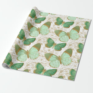 Grüner Schmetterling Weiße Blütenblume Blume Bl Geschenkpapier