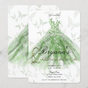 Grüner Schmetterlings-Tanzkleid Quinceañera-Party Einladung