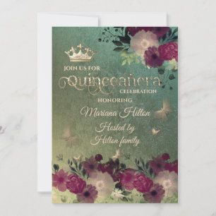 Grüner Schmetterlingsblumengarten Quinceañera Einladung