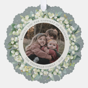 Grüner Schneebeeren+Eukalyptus-Weihnachtskranz-Fot Ornament Karte