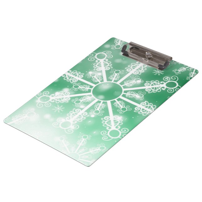 Grüner Schneeflocke Klemmbrett (Schrägansicht)