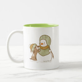 Grüner Schneemann mit Pup-Tasse Zweifarbige Tasse