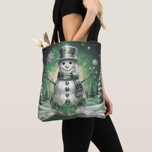Grüner Schneemann-Schneeflocken-Feiertags-Tragetas Tasche