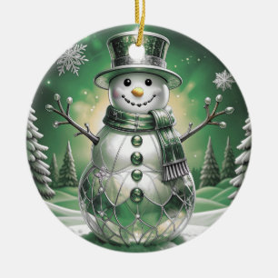 Grüner Schneemann-Schneeflocken-Weihnachtsbaumanhä Keramik Ornament