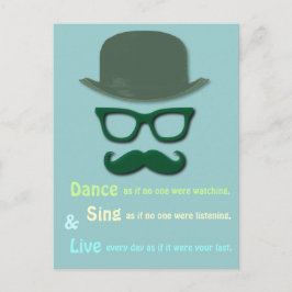 grüner Schnurrbart, Brille und derbyer Hut Postkarte