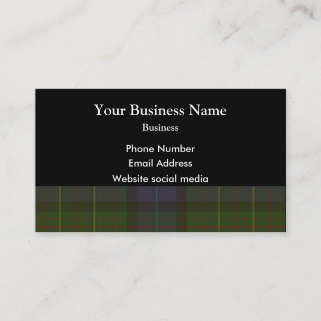 Grüner schottischer Tartan kariert auf Schwarzem Visitenkarte (Vorderseite)
