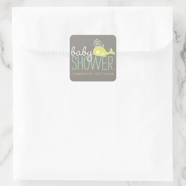 Grüner Schwangwal mit Twin Baby Dusche Quadratischer Aufkleber (Tasche)