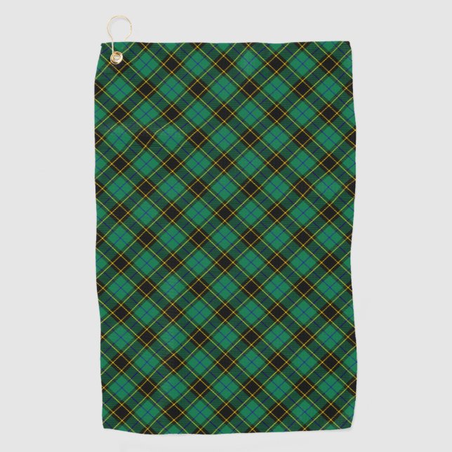 Grüner Schwarz Traditionelles Teppichmuster Karier Golfhandtuch (Vorderseite)