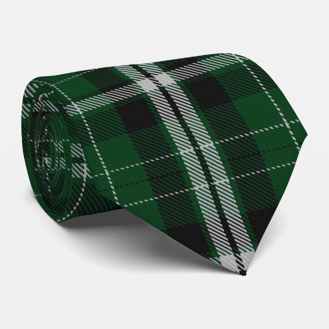 Grüner Schwarz-weiß großer Karierter Tartan Flanne Krawatte (Gerollt)