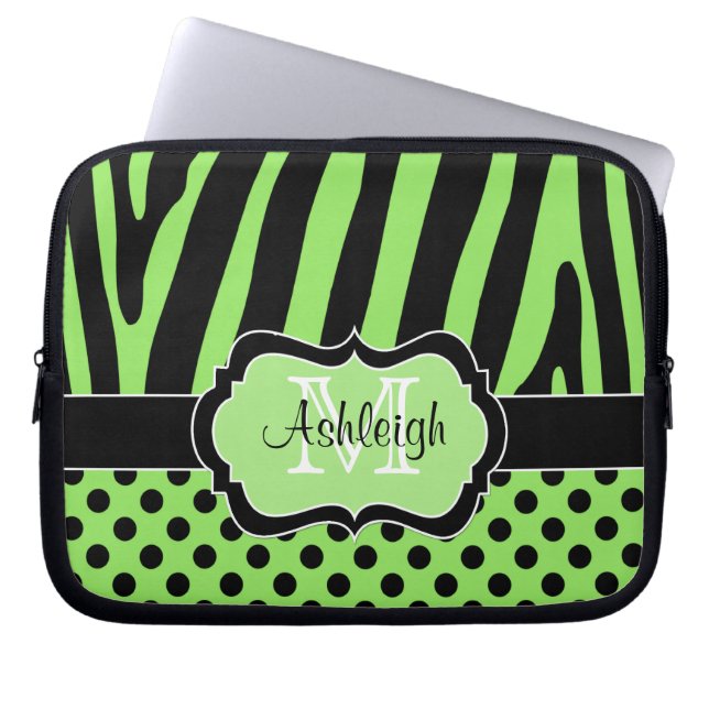 Grüner schwarzer Zebra Stripes Laptopschutzhülle (Vorderseite)