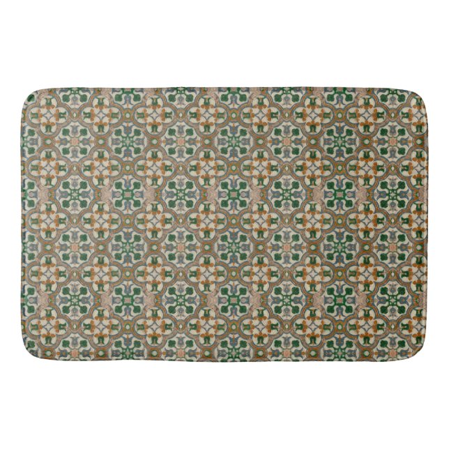 Grüner Senf Azulejos Geometrisches Muster Badematte (Vorderseite)