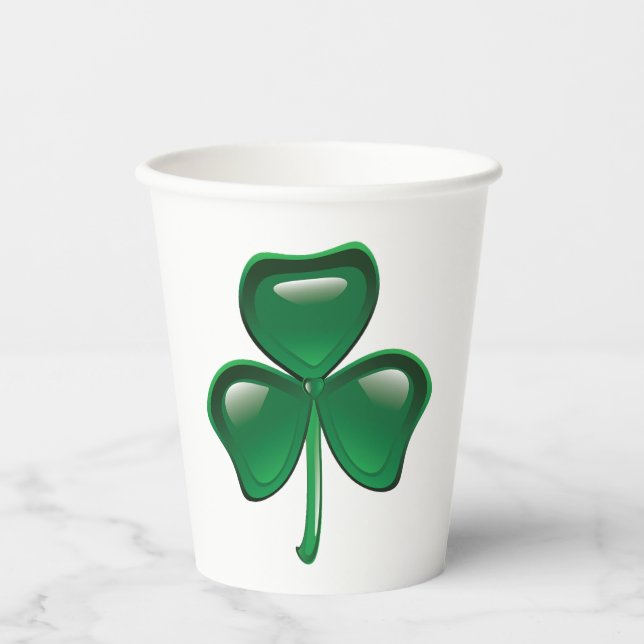 Grüner Shamrock-Kleeblatt Pappbecher (Vorderseite)