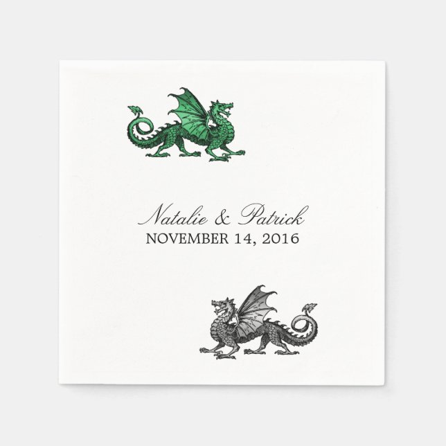 Grüner Silberdrache Hochzeitspapier Napkins Serviette (Vorderseite)