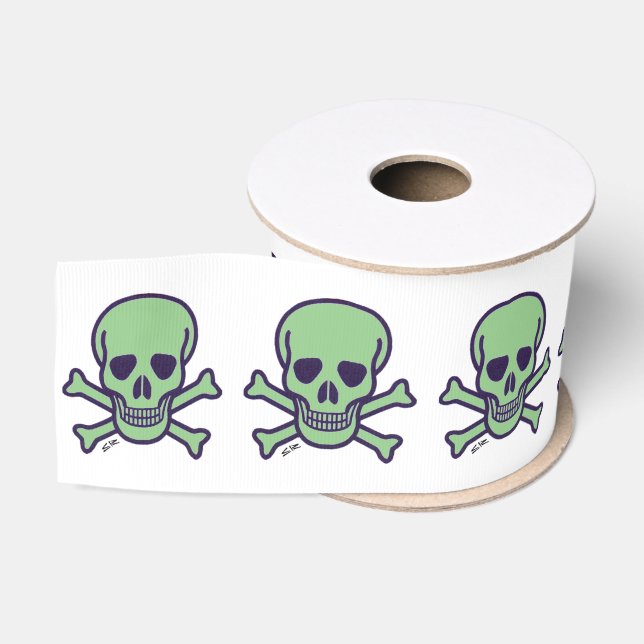 Grüner Skull-Weißbandspool Ripsband (Spule)