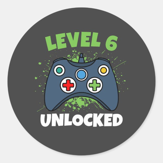 Grüner Spielcontroller Level 6 freigeschaltet Gebu Runder Aufkleber (Vorderseite)