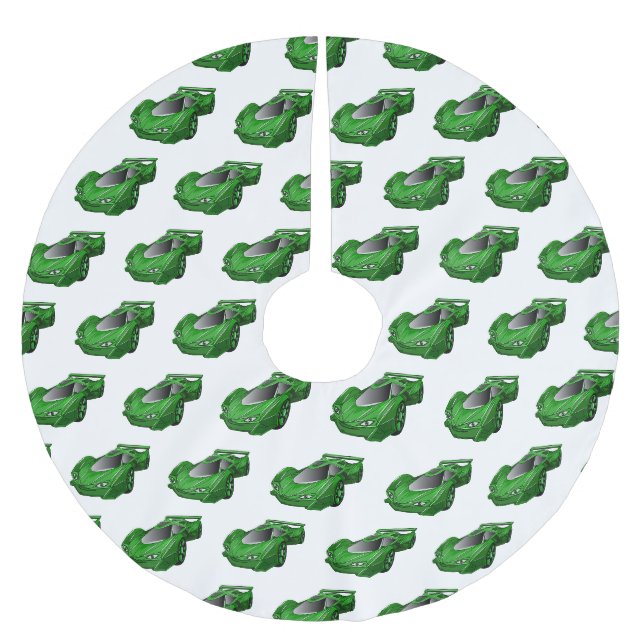 Grüner Sportwagen mit Luftfolie Polyester Weihnachtsbaumdecke (Vorderseite)