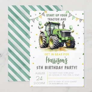 Grüner Start Ihres Traktors Geburtstag Einladung