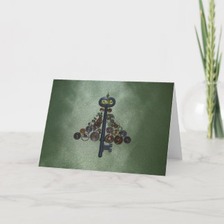Grüner Steampunk Weihnachtsbaum Feiertagskarte