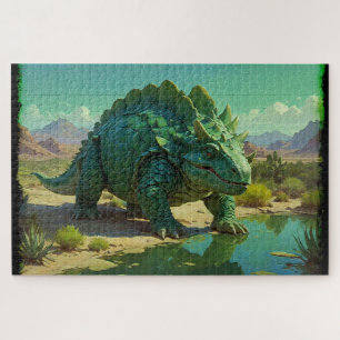 Grüner Stegosaurus und Wüstenpool