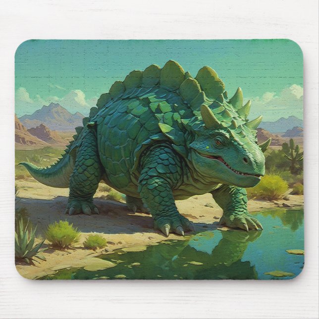 Grüner Stegosaurus und Wüstenpool Mousepad (Vorne)