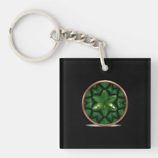 Grüner Sternfractal mit Kupferrahmen Schlüsselanhänger