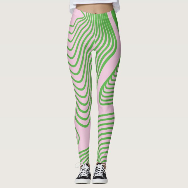 Grüner Streifen auf rosa Hintergrund Leggins (Vorderseite)
