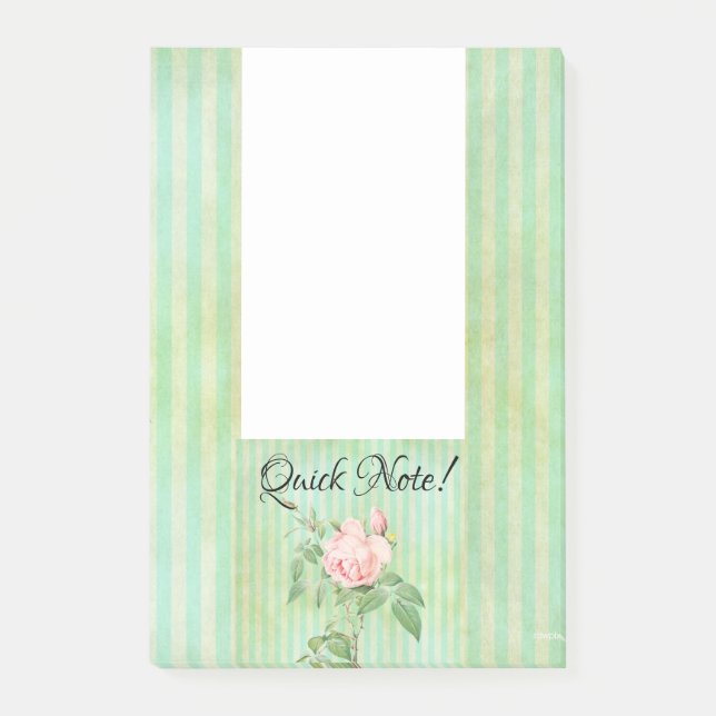 Grüner Streifen mit rosa Rosa Rose Post-it Klebezettel (Vorderseite)